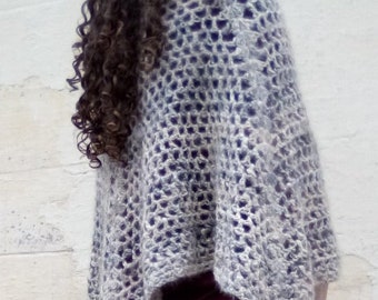 62.5/37.5 angora/silk shawl/wrap; hand crocheted made with handspun yarn large shawl