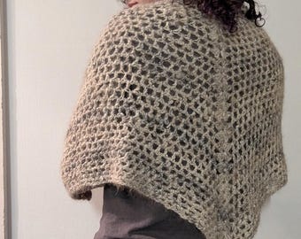 62.5/37.5 angora/silk shawl/wrap; hand crocheted made with handspun yarn large shawl