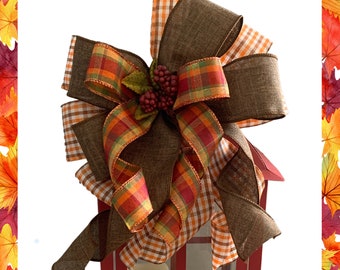 Thanksgiving Bow, Fall Bow, Autumn Leaves Bow, Handmade Lantern Bow, Door Bow