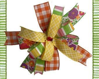 Spring Easter Wreath Bow, Floral Lantern Decor, 12 inch