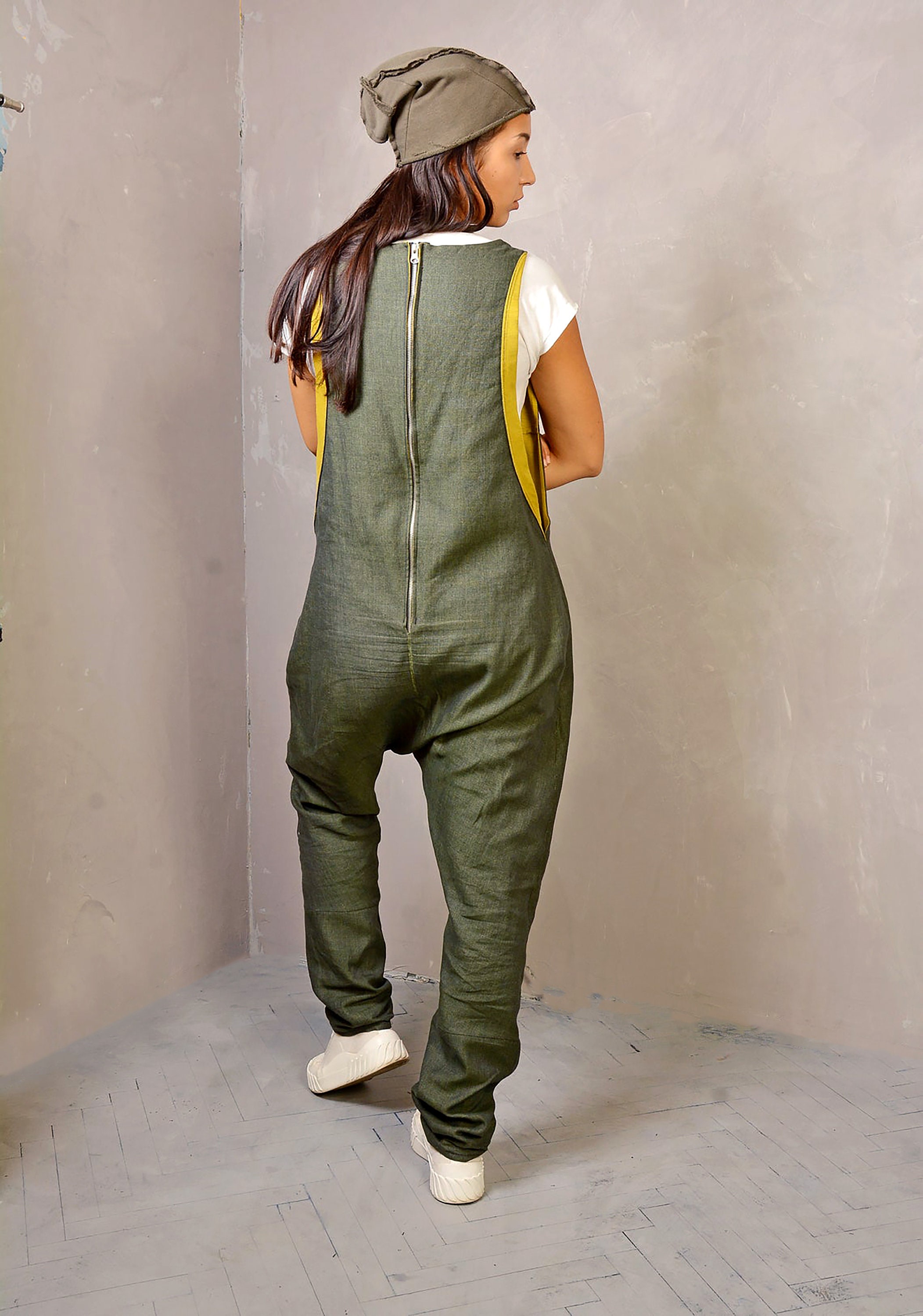 Drop Crotch Jumpsuit Women Overalls Harem Jumpsuit Linen Etsy