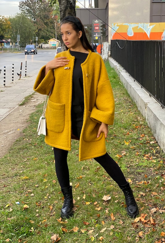Mustard Wool Coat Warm Winter Jacket Plus Size Clothing Etsy