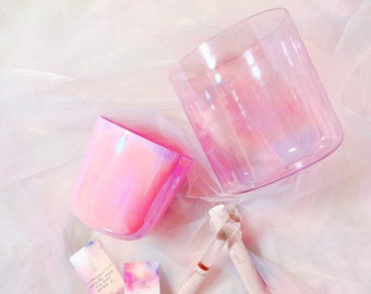 HEARTS INTERTWINED, Crystal Singing Bowls Set, High Heart x Sacral Chakra, Two Harmony Notes in Frq Blended Using Music Theory