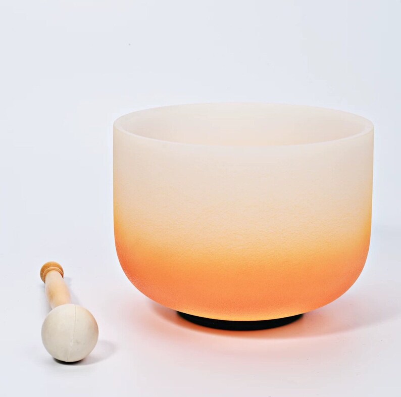 8\u2019 10\u2019 inch Solar Plexus E BALI\u2019S SUNSET Orange Crystal Quartz Singing Bowl Chakra Sacral D