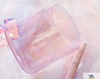 SERENDIPITY, Aura Pink Lavender Divine,Crystal Singing Bowl, 8 inch, High Heart Chakra F#, 432hz