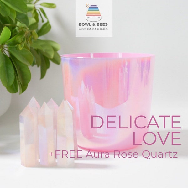 PINK AURA DIVINE, Philosopher’s Stone Crystal Singing Bowl, + Free Rose Crystal Quartz Point, available in all chakras, 432Hz or 440Hz