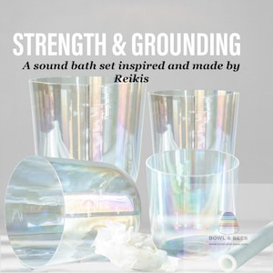 STRENGTH & GROUNDING, 4PCs Set, Philosopher's Stone Crystal Singing Bowls - Inspired and Made by Reikis