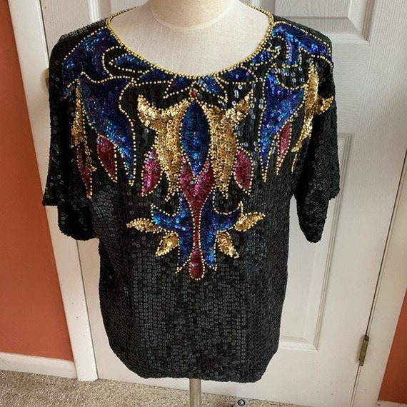 Vintage ‘80s Joseph le Bon silk sequins black top