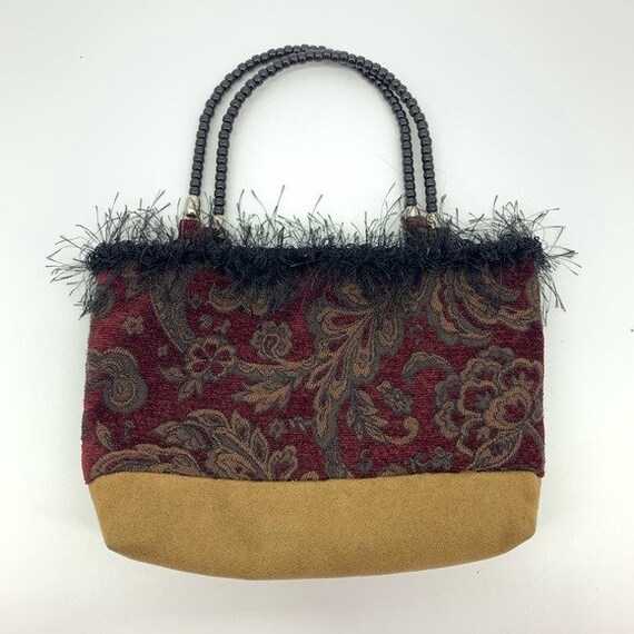 Vintage burgundy paisley handmade bag
