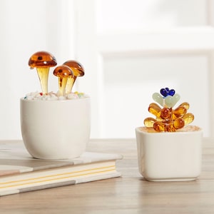 Handmade Glass Plants,Glass Potted Plants,Fused Glass Succulents,Stained Glass,Glass Mushrooms,Artificial House Plant, Gifts for Friends
