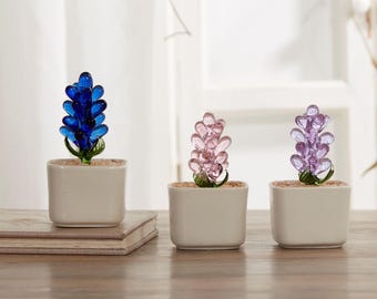 Glass Potted Plants,Mini Glass Plants,Glass Hyacinthus Flower,Handmade Glass Flowers,Wedding Furniture,Gifts for friends,Mother&#39;s Day Gifts