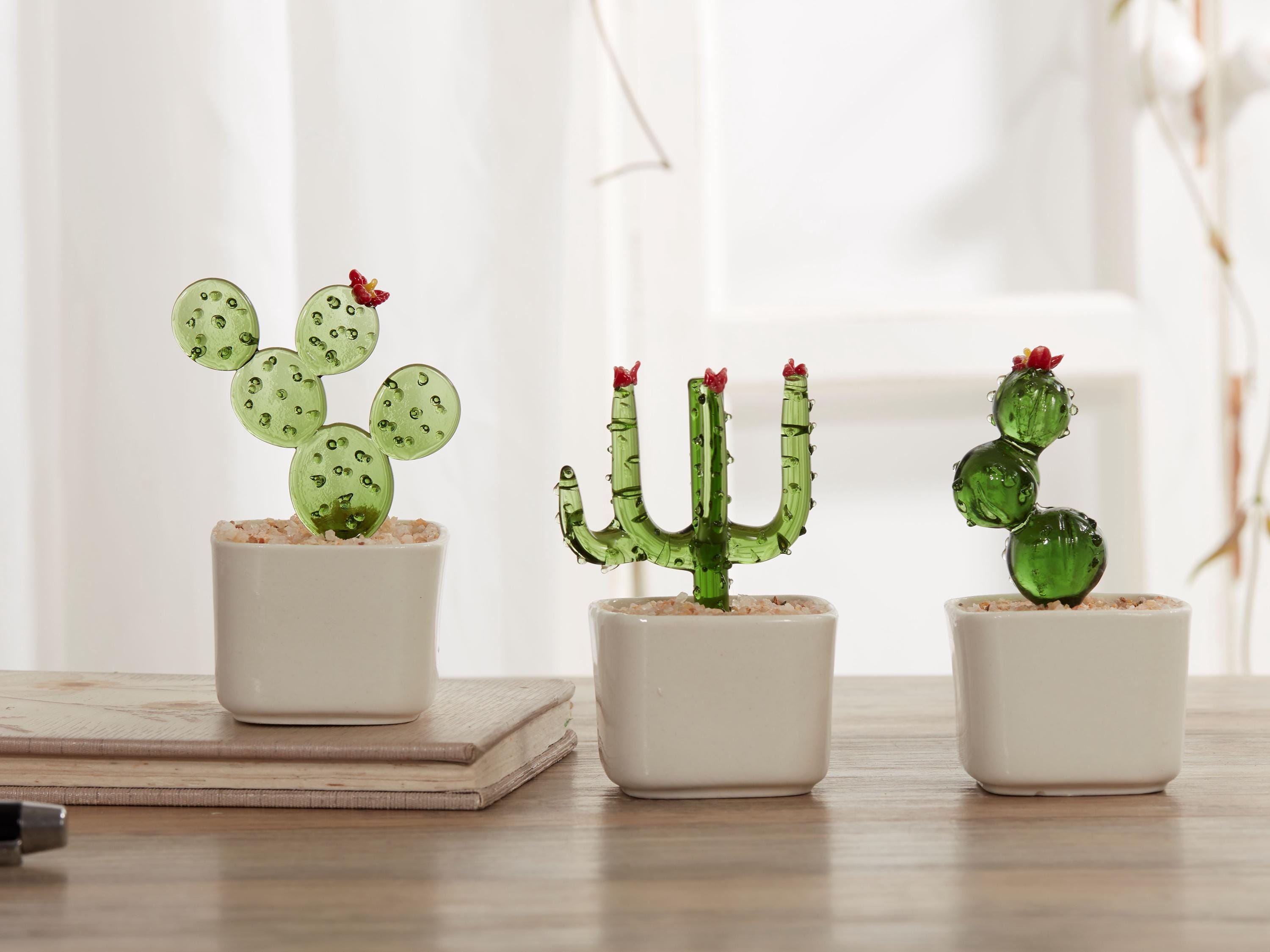 Glass Potted Plants,Mini Glass Plants,Glass cactus Flower,Handmade Glass Plants,Wedding Furniture,Gifts for friends,Gift For Her