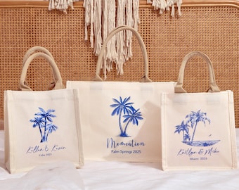 Personalized Palm Tree Wedding Welcome Tote, Palm Tree Bag, Tropical Wedding Favor, Personalized Wedding Favors, Beach Bag