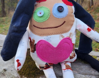 Handmade Pillow Hug Monster Art Rag Doll Plush Handsewn Unique OOAK