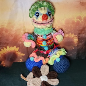Giggles McCobb Handmade Crochet Amigurumi Clown Stuffed Toy Doll