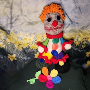 Chuckles McCobb Handmade Crochet Amigurumi Clown Stuffed Toy Doll