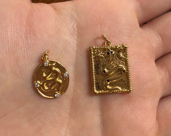 Gold snake charms, 14k gold plated charm pendant, charms for jewelry making supply