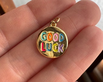 Gold good luck charm, 14k gold plated charm pendant, charms for jewelry making supply