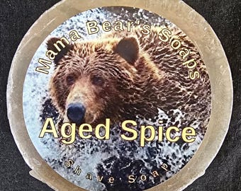Mama Bears Aged Spice Shave Soap 5 oz Puck Classic Warm Spice Lather