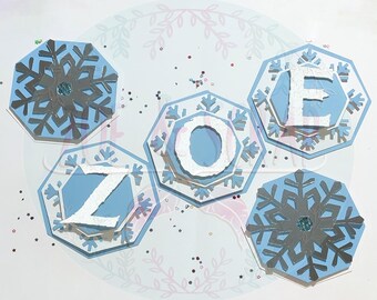 Nice Frozen snowflake Banderin for birthday and parties PNG,SVG and EPS cutting file, compressed into a .zip