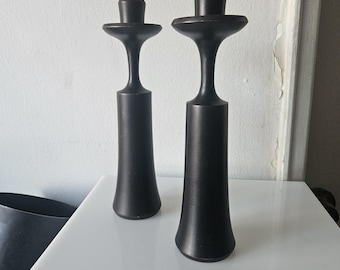 Vintage Dansk IHQ Patinated Solid Brass Taper Candle Holders PAIR