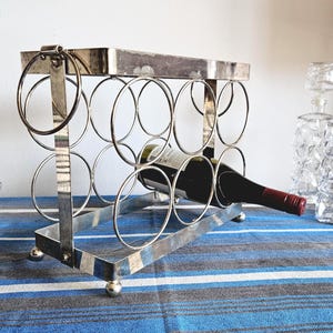 Vintage 70s Mod Regency Chrome & Acrylic 6-Bottle Barware Rack
