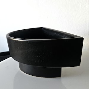 Vintage 60s Modernist TOYO Japan Black Satin Glazed DemiLune Studio Pottery Ikebana Planter
