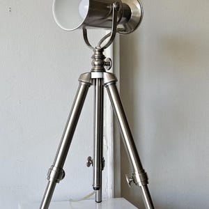 Vintage Modernist Aluminum Telescoping Tripod Articulating Hood Table to Floor Lamp