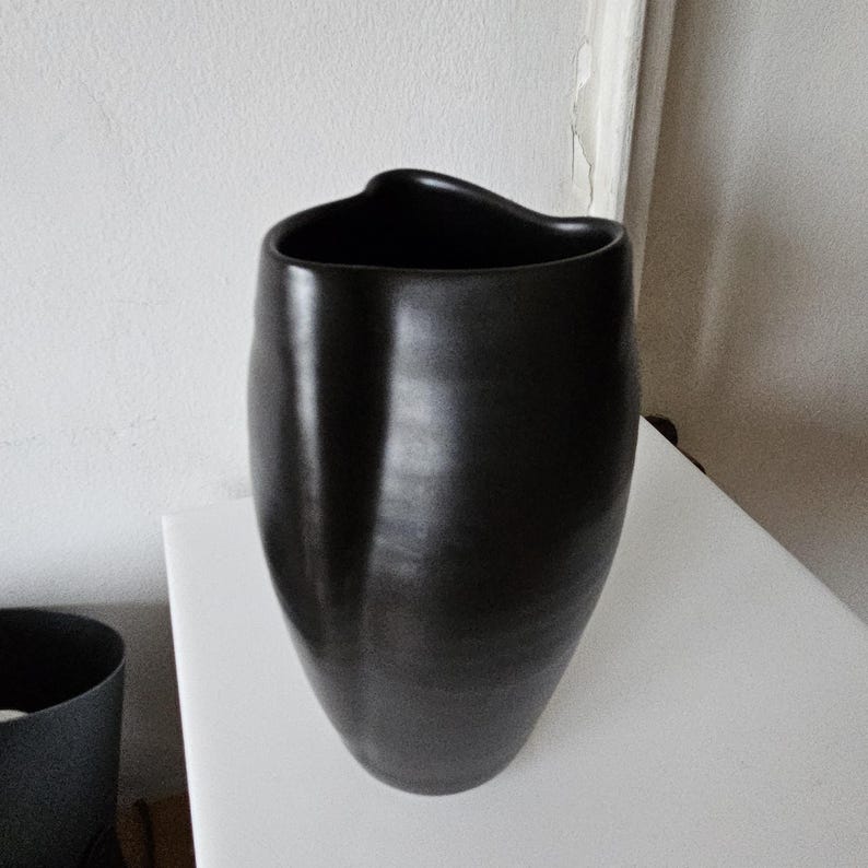 Vintage Mid 20C Sculptural Organic Black Satin Glaze Studio Pottery Vase image 4