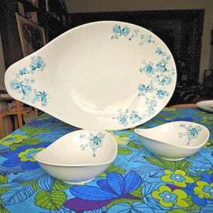 Vintage 50s Eva Zeisel Hallcraft 'Frost Flowers' Serving Platter +2 Bowls