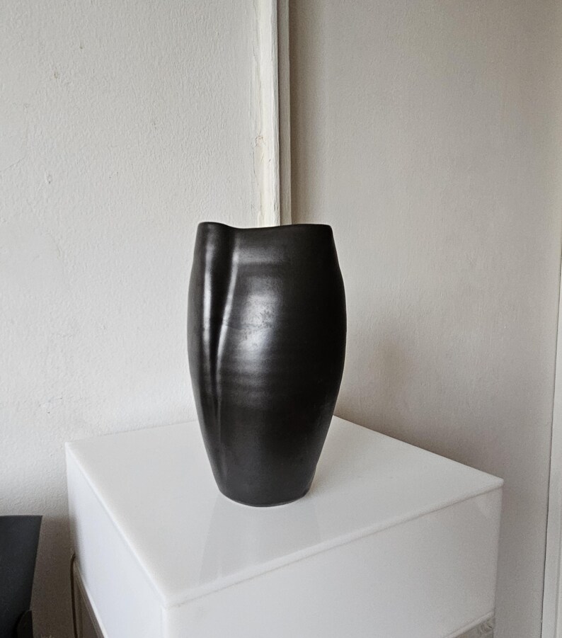 Vintage Mid 20C Sculptural Organic Black Satin Glaze Studio Pottery Vase image 3