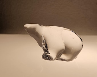 Vintage Hadeland Norway Clear Crystal Figural Polar Bear Sculptural Art lGass Paperweight