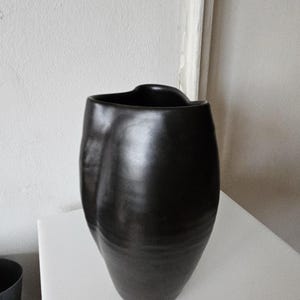 Vintage Mid 20C Sculptural Organic Black Satin Glaze Studio Pottery Vase image 5