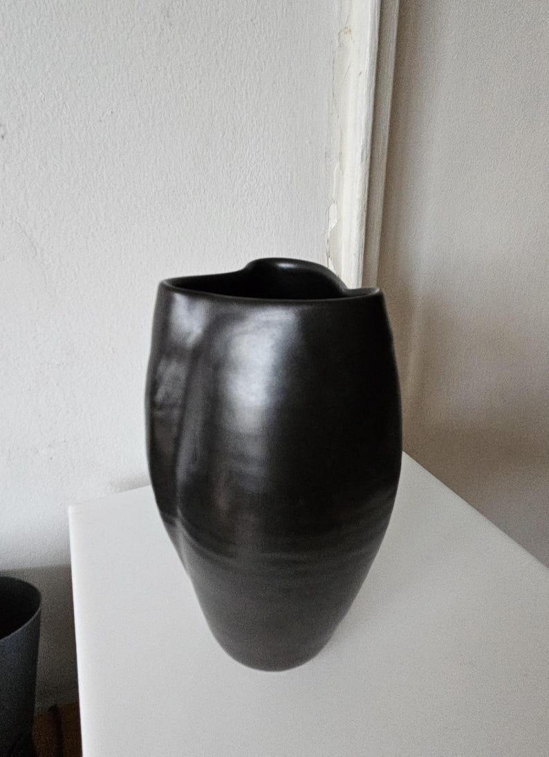 Vintage Mid 20C Sculptural Organic Black Satin Glaze Studio Pottery Vase image 5