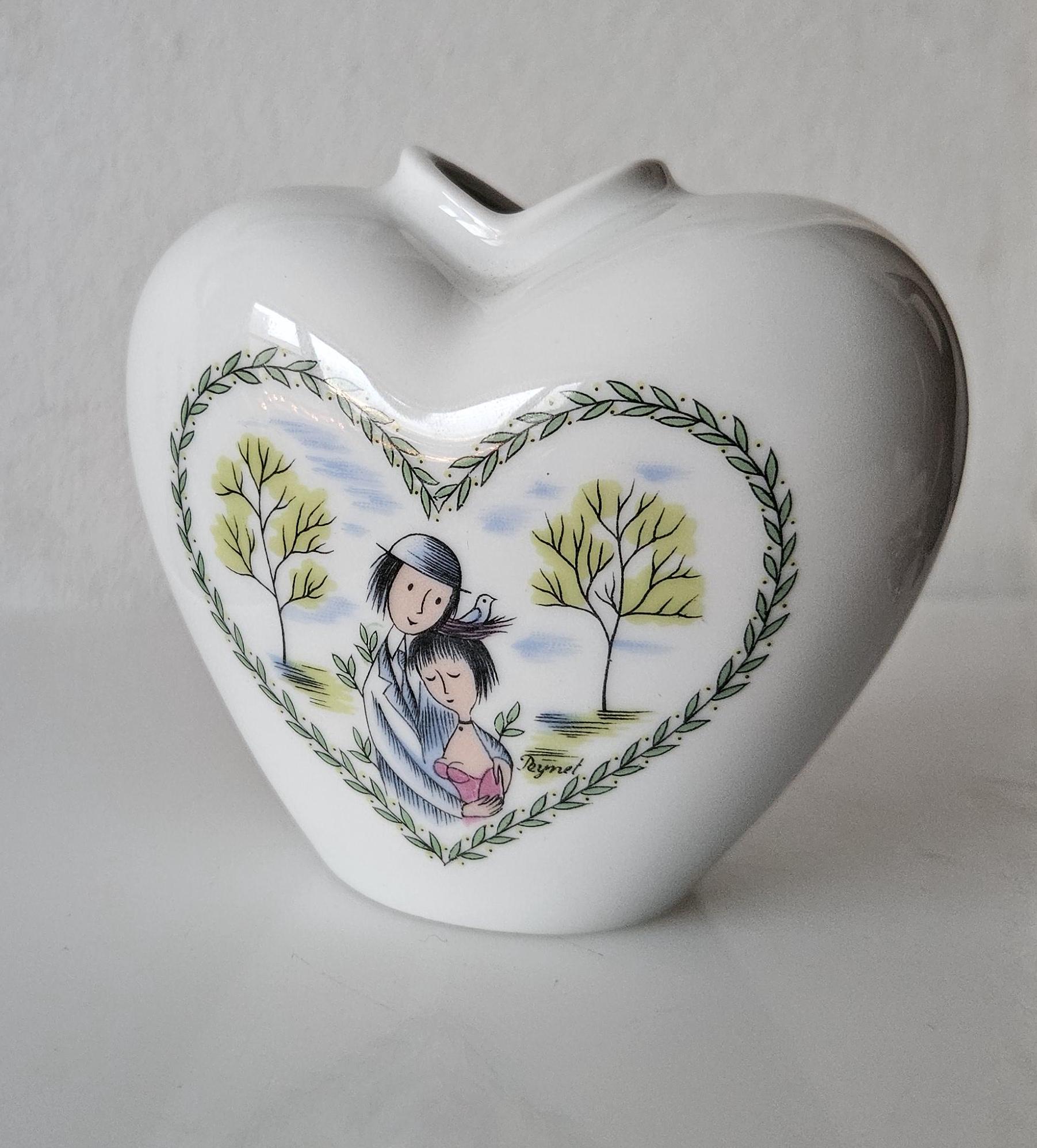 Vintage 60s Raymond Peynet for Rosenthal Studio Line Hand Painted Porcelain Heart Vase