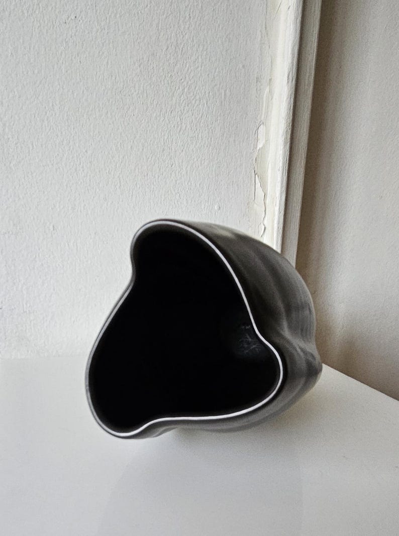 Vintage Mid 20C Sculptural Organic Black Satin Glaze Studio Pottery Vase image 7