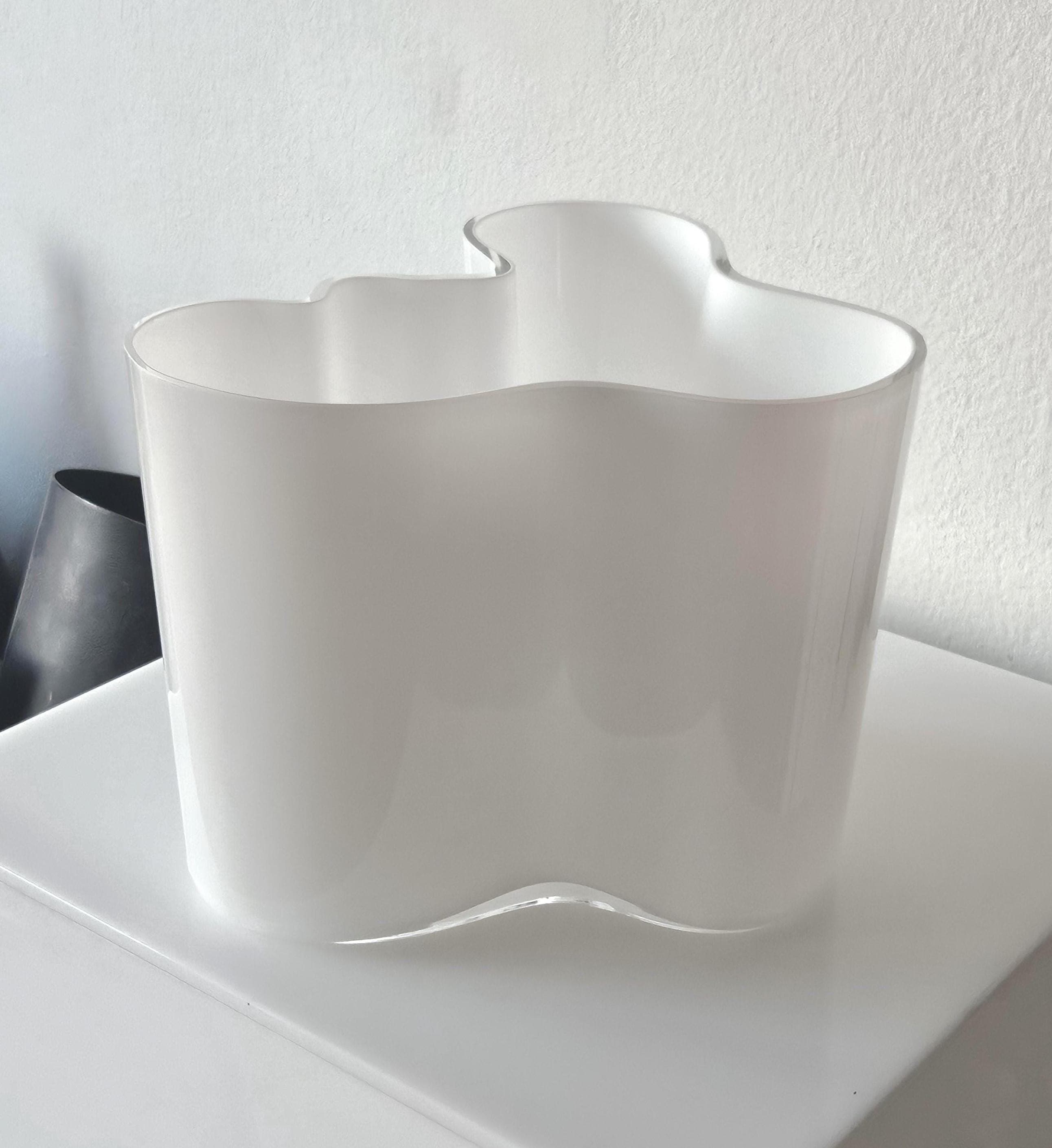 Vintage 60s Alvar Aalto White Cased Glass 30/30 Savoy Vase Iittala Finland 6.5"x 7.5"