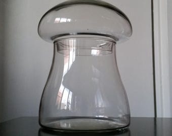 Vintage 70s Libbey Glass &#39;Crystal Creations&#39; Lidded Mushroom Canister