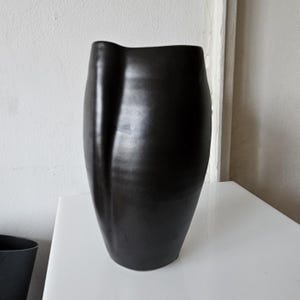 Vintage Mid 20C Sculptural Organic Black Satin Glaze Studio Pottery Vase