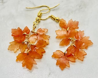 SEniutarm Acrylic Maple Leaf Earring,Fashion Women Long Dangle Hook Clip On Earrings Jewelry Gift Clip Earrings Long Type