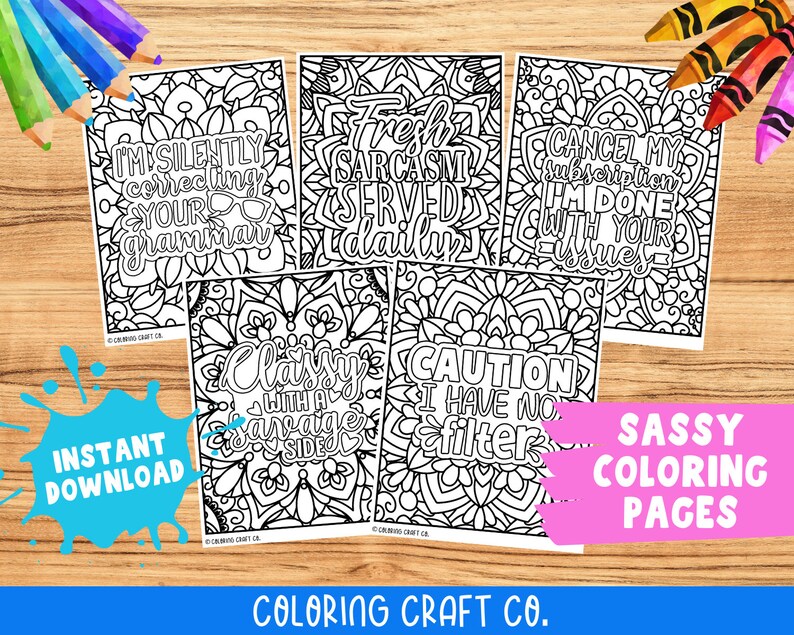 set 1 sassy snarky sarcastic adult coloring pages printable etsy canada