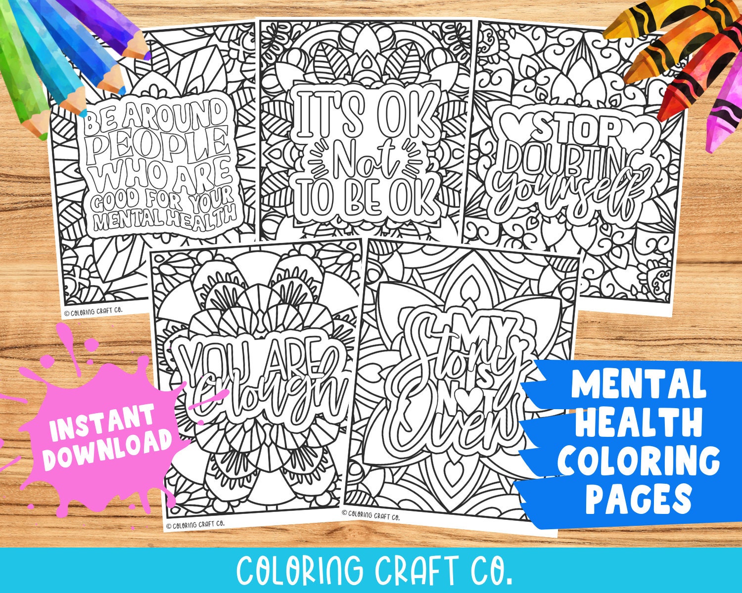 Set 2 Mental Health Adult Coloring Pages Printable Self - Etsy
