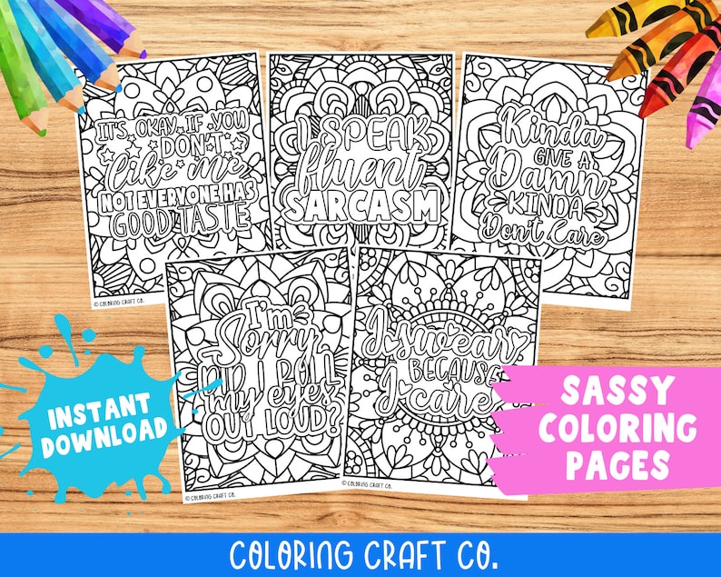 Set 5 Sassy Snarky Sarcastic Adult Coloring Pages Printable - Etsy