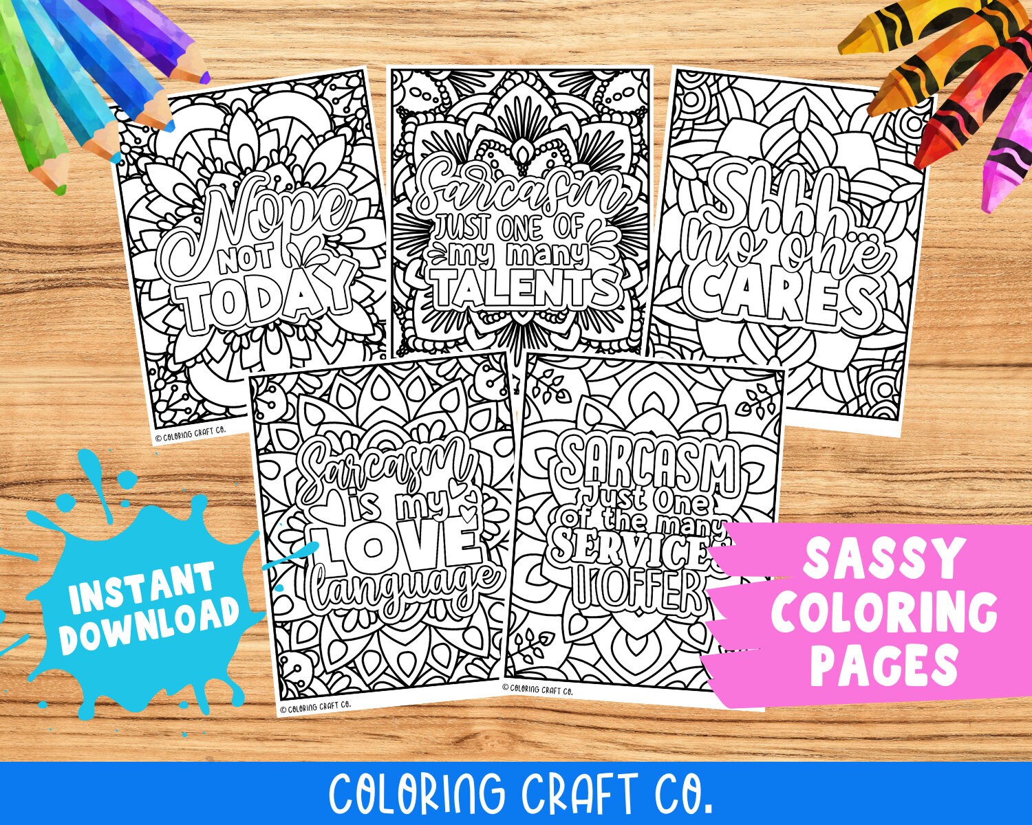 Set 7 Sassy Snarky Sarcastic Adult Coloring Pages Printable | Etsy