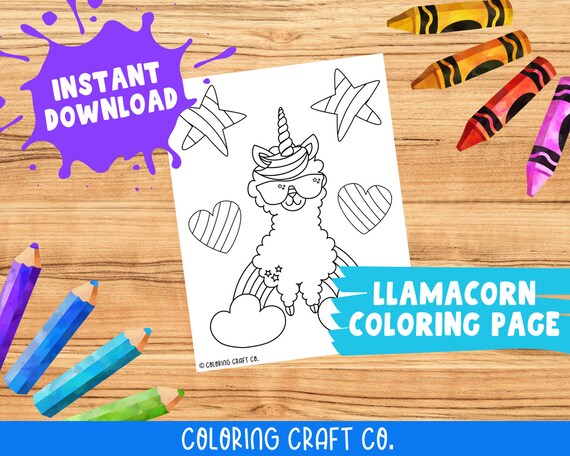 llamacorn coloring page printable coloring pages unicorn etsy