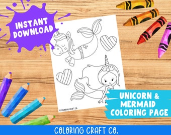 unicorn mermaid coloring page printable coloring pages etsy
