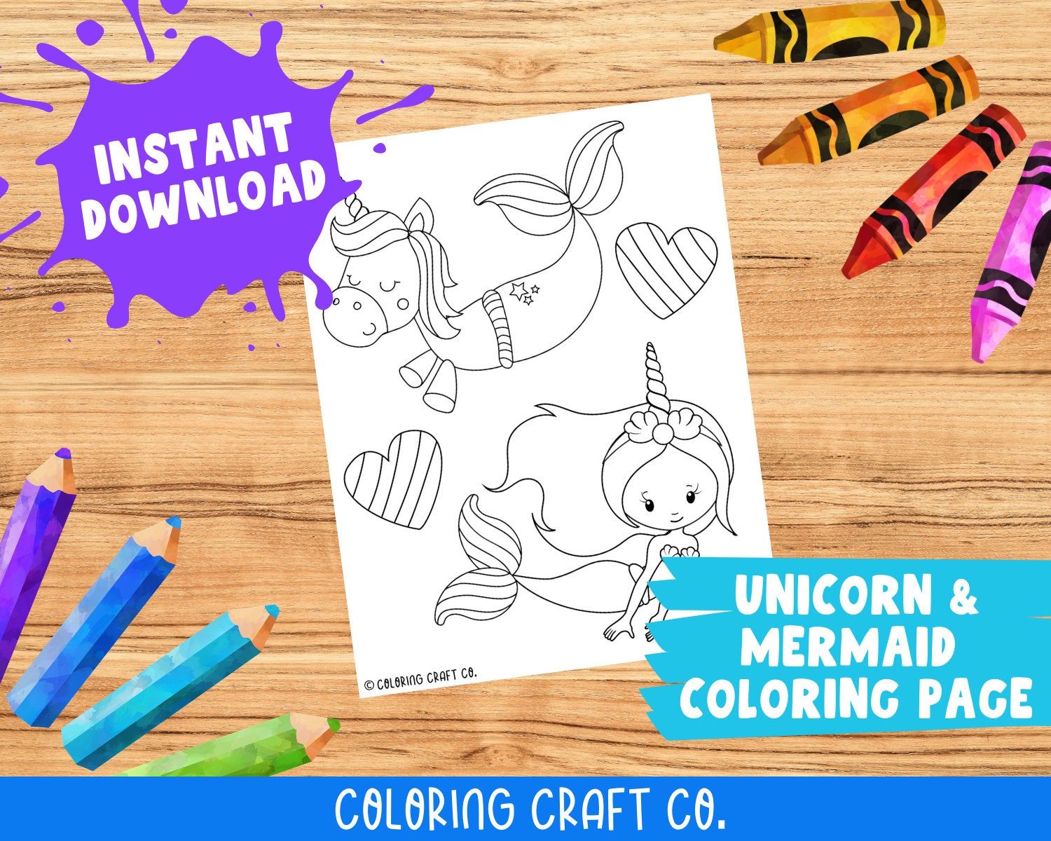 unicorn mermaid coloring page printable coloring pages etsy