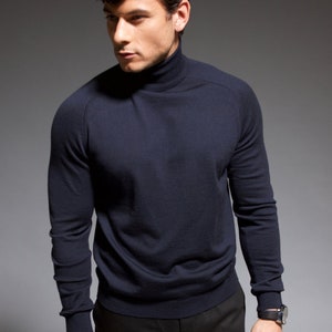 Men's 100%Extrafine merino wool  turtleneck  sweater NAVY