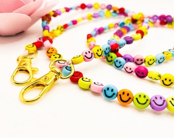 Smiley Handykette, Handykette mit Patch, Handykette Smiley, Universal, Handykette bunt, Smiley Handykette Perlen,PerlenartigDE,Geschen k