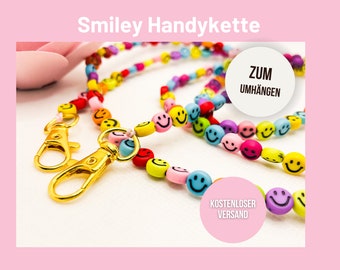 Smiley Handykette, Handykette mit Patch, Handykette Smiley, Universal, Handykette bunt, Smiley Handykette Perlen,PerlenartigDE,Geschen k